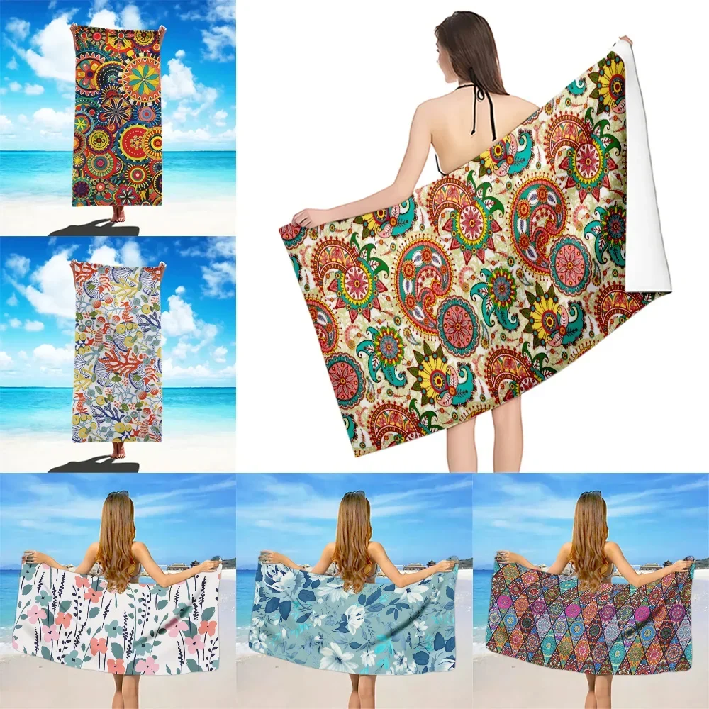 

Flower Pattern Beach Towel Microfiber Sand Free Quick Dry Soft Sandproof Pool Towels Gift for Women Travel Gym Shower Camping