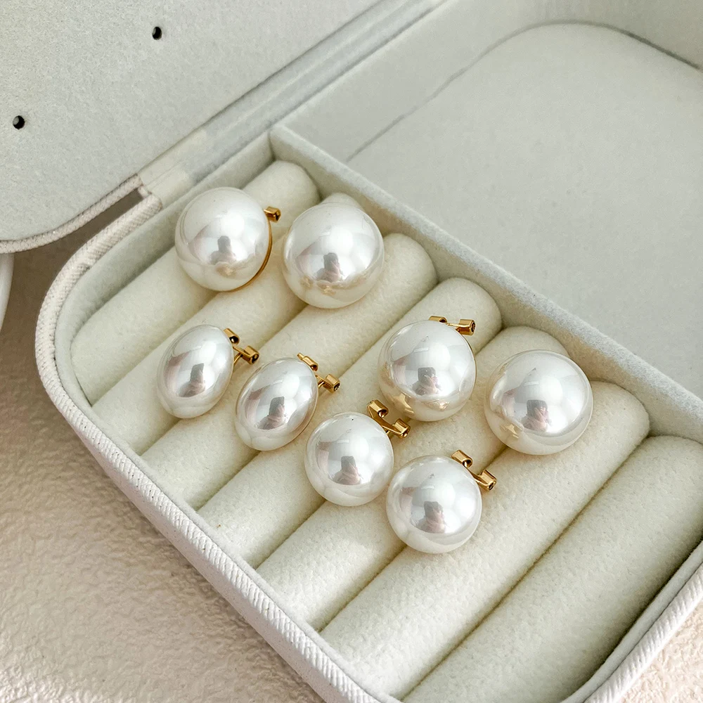 May@RZ 1pc 14k Gold Plated Stainless Steel Freshwater Pearl Stud Earrings - Elegant Valentine's Day Gift for Women