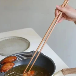 Japanese Extra Long Wooden Chopsticks Polished Beech Wood Fried Food Noodle Anti-slip Chopsticks Kitchen Cooking Tools