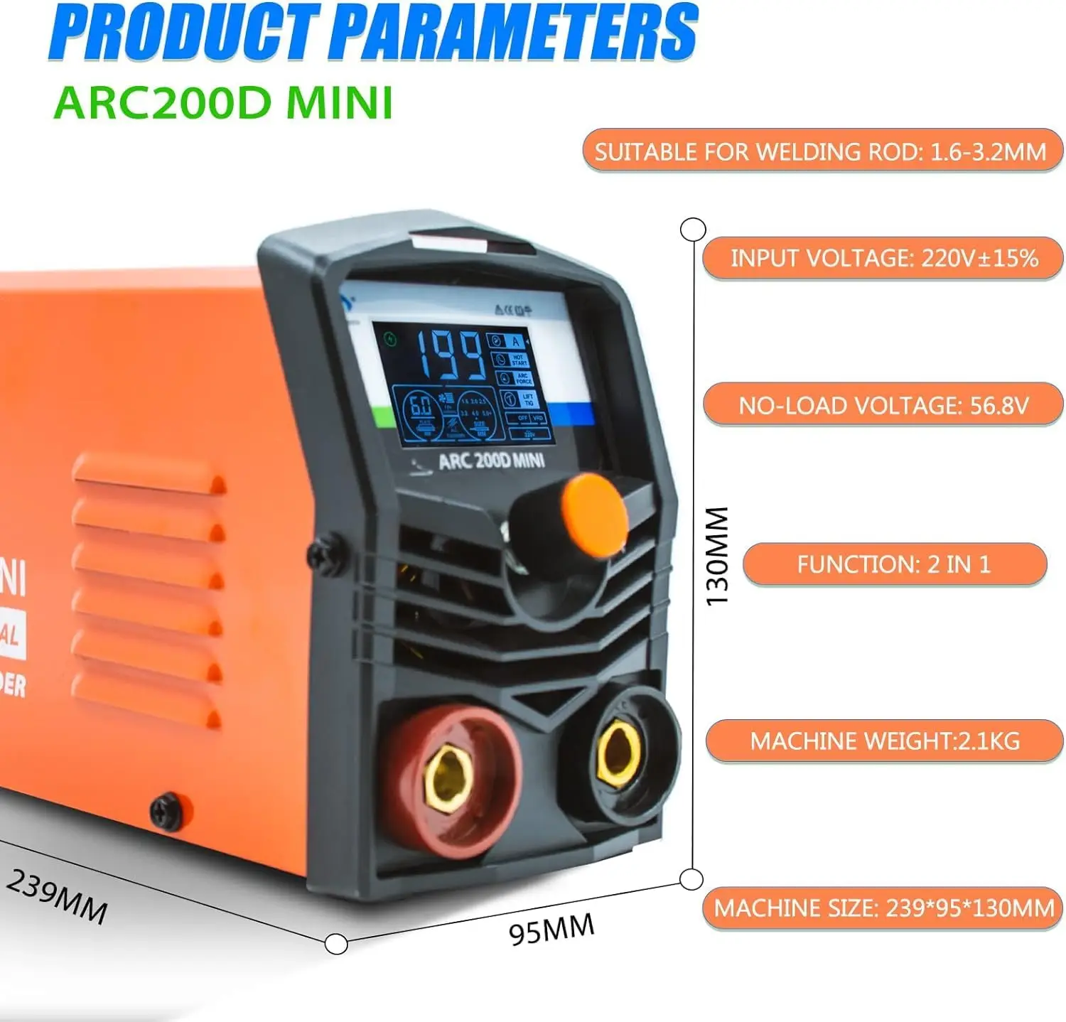 Zgrzewarka kijowa 130A 110 V/220 V Podwójne napięcie 2 w 1 ARC MMA Podnośna spawarka Tig ze sterowaniem synergicznym Cyfrowy wyświetlacz LCD