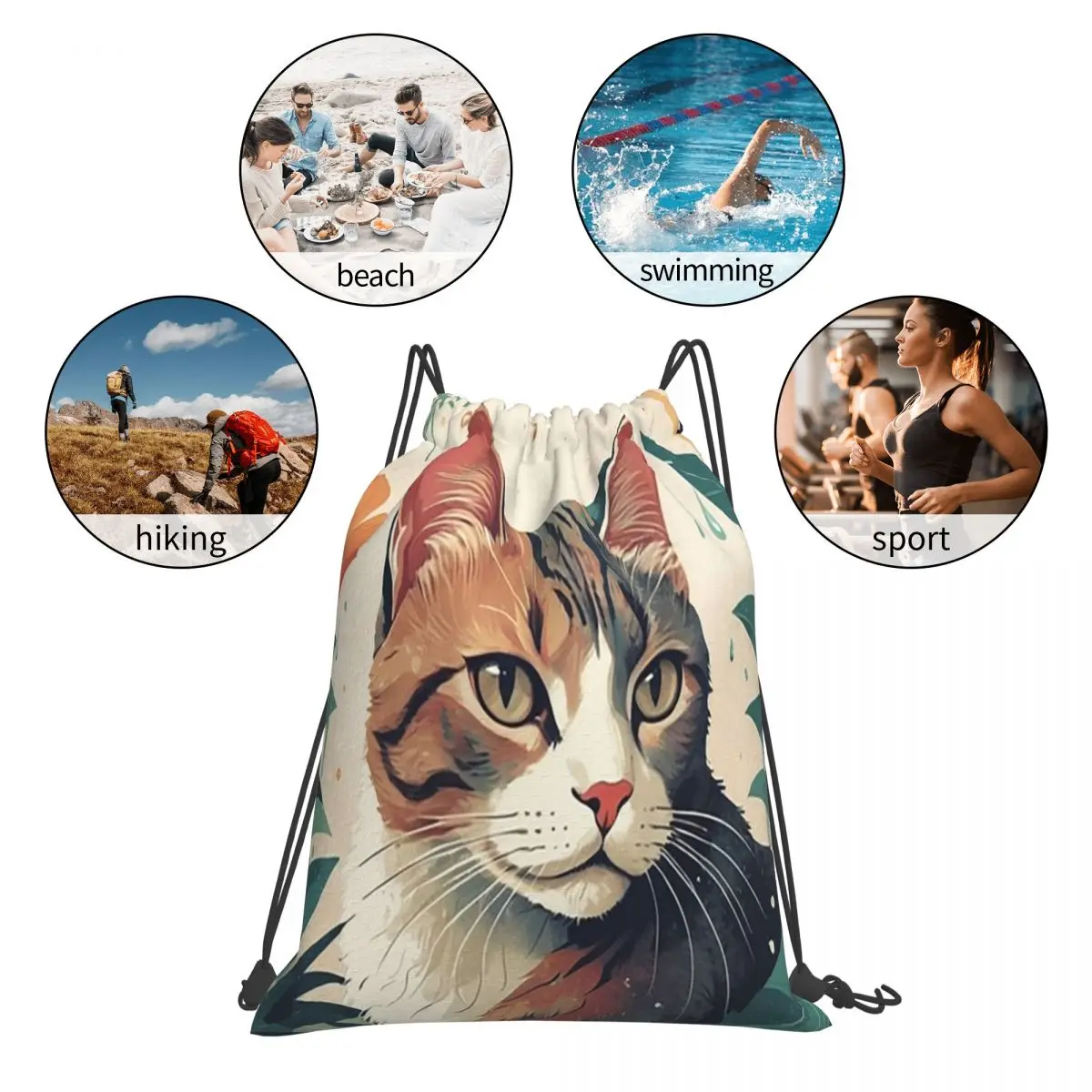 Cats Flowers Backpacks Multi-function Portable Drawstring Bags Storage Bag Book Bags For Travel School