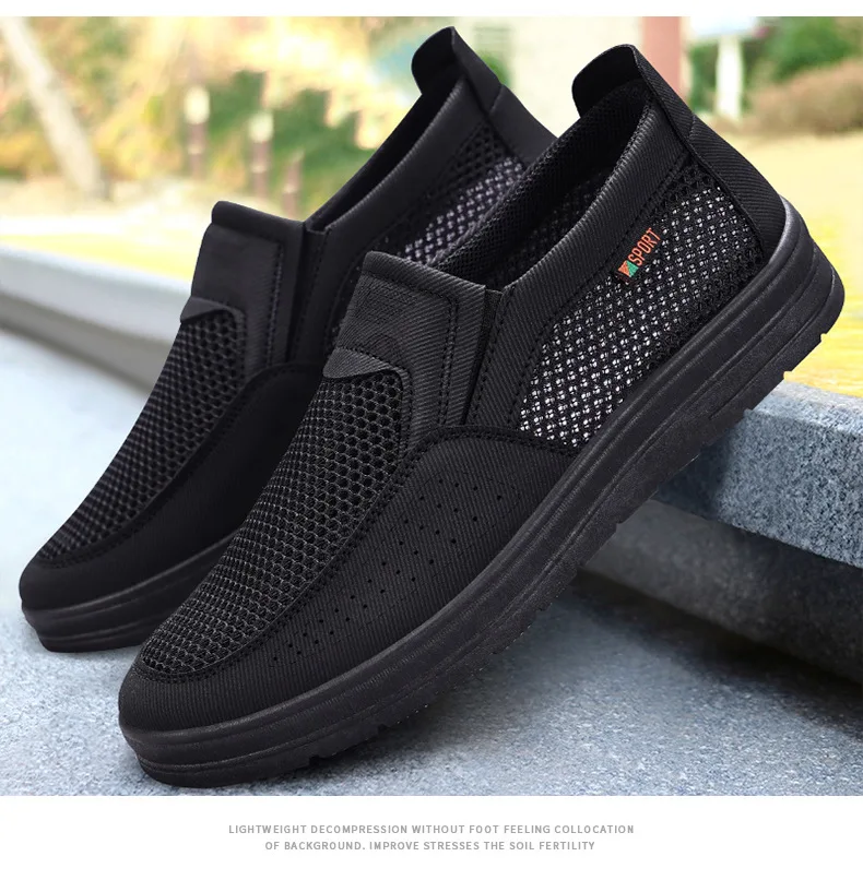 Herren Sommer-Hohlnetz-Slipper, Leichte Mehrschichtige Rutschfeste Sohle, Alltags-Gehschuhe für Senioren, Casual Flats – Detail 10