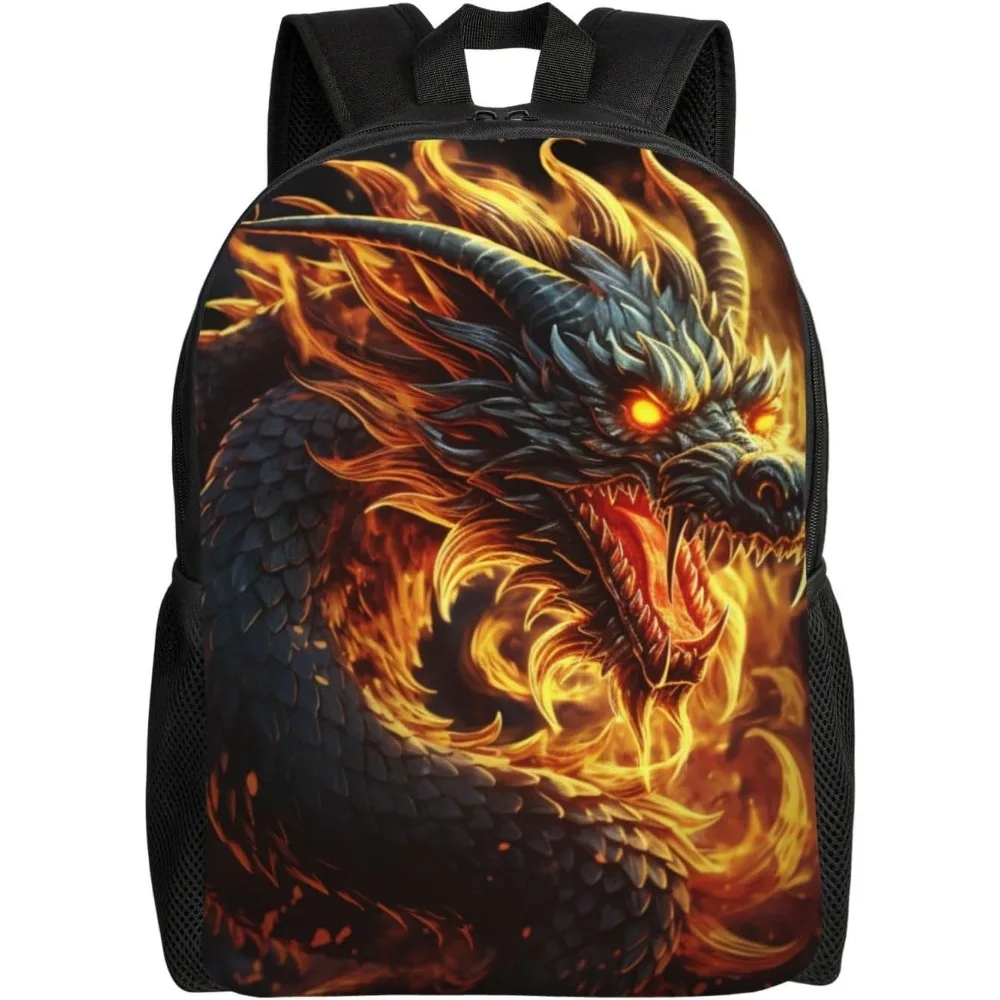 

Fire Chinese Dragon Cute Backpack Waterproof Lightweight Laptop Backpack Shoulder Bag Casual Daypack For Women Men