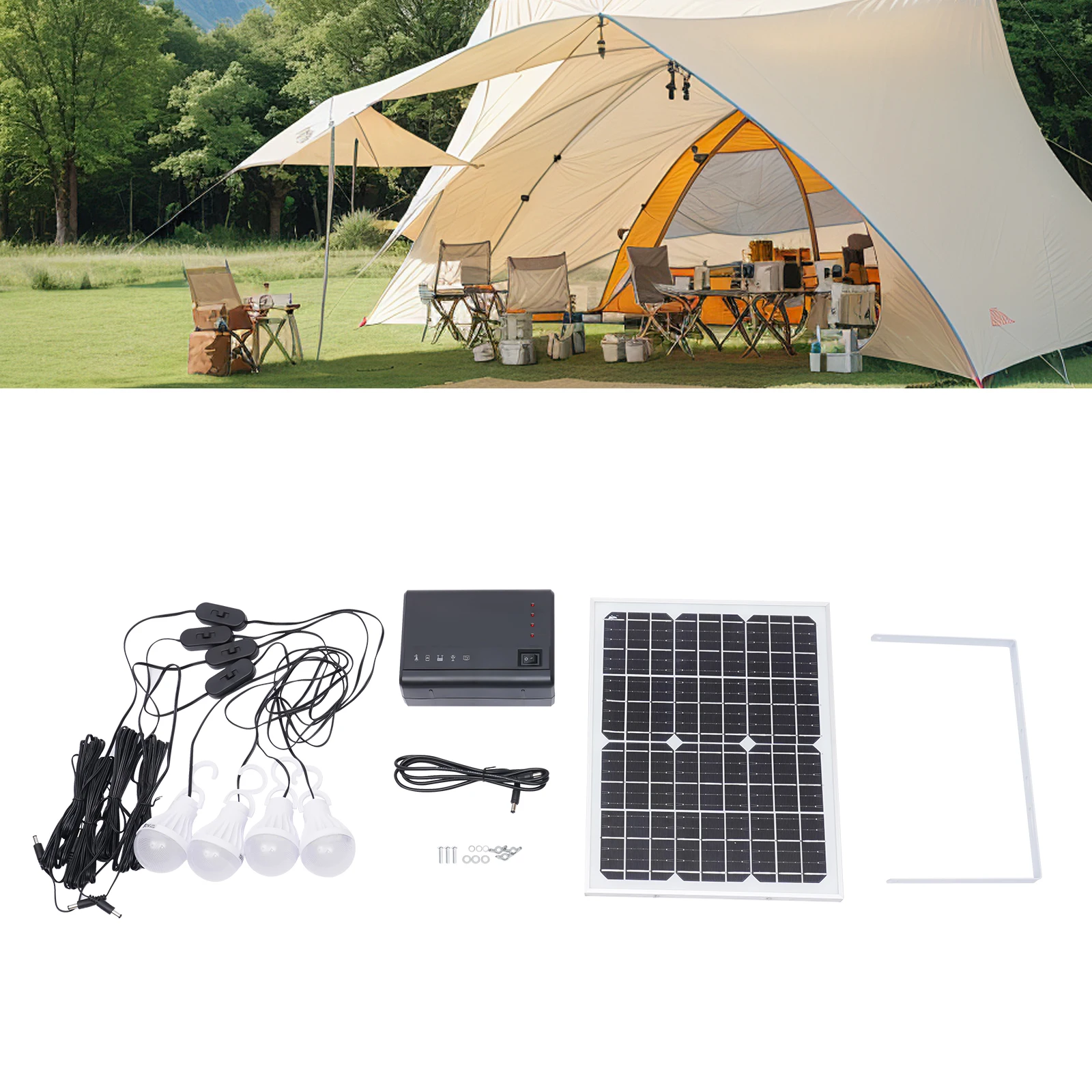 

Emergency Solar Generator Lighting System Kit 12V USB with Solar Panel LED Lamps