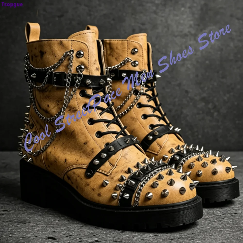 Punk Gothic Ankle Boots Men Me - Mens Fashion Combat Boots 评论和价格
