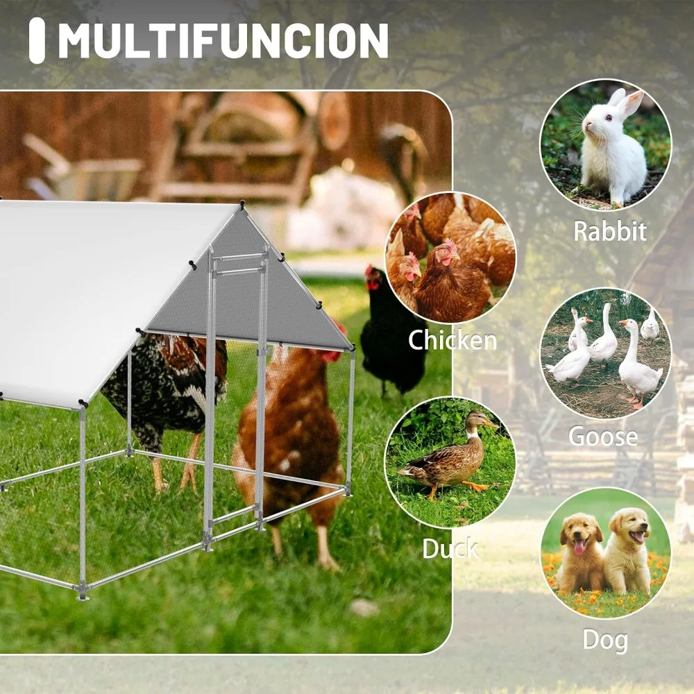 قلم دجاج معدني كبير مع غطاء مقاوم للماء وغطاء مضاد للأشعة فوق البنفسجية على قفص الدواجن يعمل على تشغيل الفناء مع غطاء