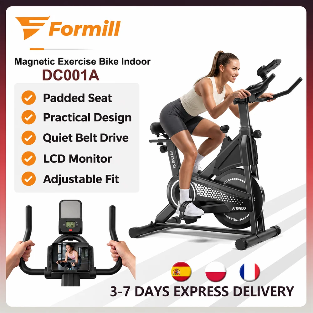 Formill DC001A – stationäres Heimtrainer-Fahrrad mit Magnetwiderstand, Indoor-Fahrrad mit 8 kg schwerem Schwungrad, LCD-Monitor, verstellbarer Sitz und Tablet-Halterung für das Training zu Hause.