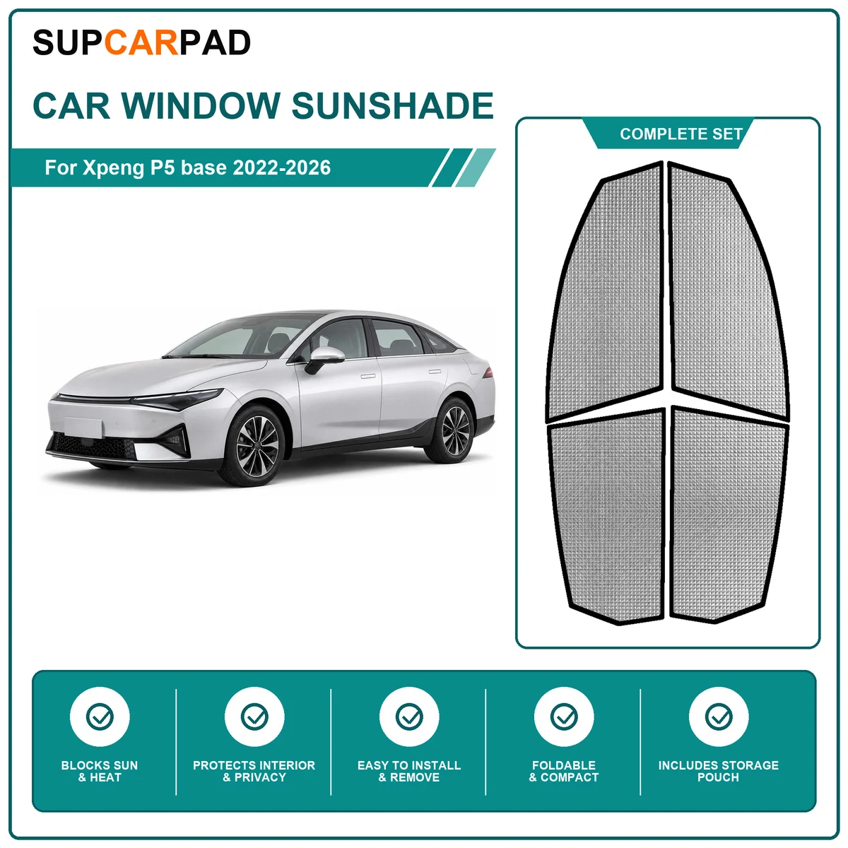 For Xpeng P5 base 2022-2026 Full Set Car Window Sunshades UV Block Privacy Heat Insulated Foldable Car Curtain