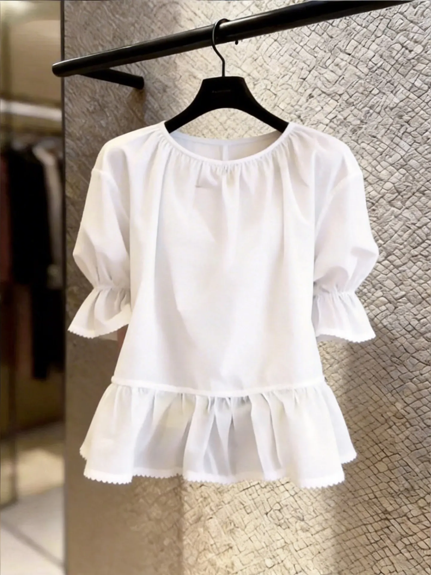 

Slimming Effect Lantern Sleeve White Shirt Women's Commute Style Spring Summer New Arrival Korean Version Straight Cut