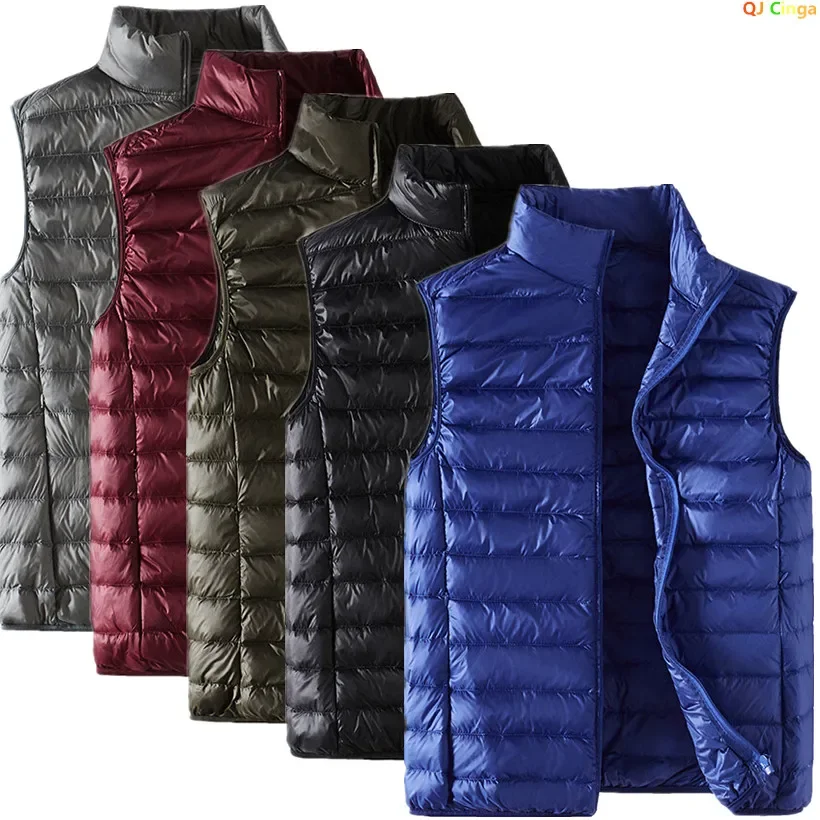 

Winter Lightweight Mens Blue Sleeveless Vest Jacket, Wine Red Black Gray Green Available, Standing Collar Casual Waistcoat.