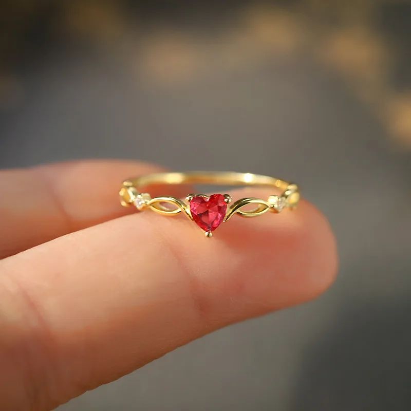 S925 Sterling Silver Heart Red Ring Korean Style Unique Minimalist Design Fashion Women’s Daily Wear Jewelry