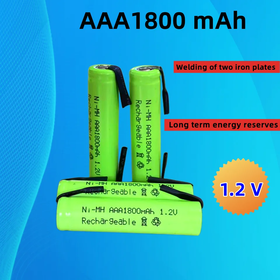 1.2V 1800mAh Ni-Mh AAA Rechargeable Battery Cell With Solder Tabs For Philips Braun Electric Shaver Razor Toothbrush