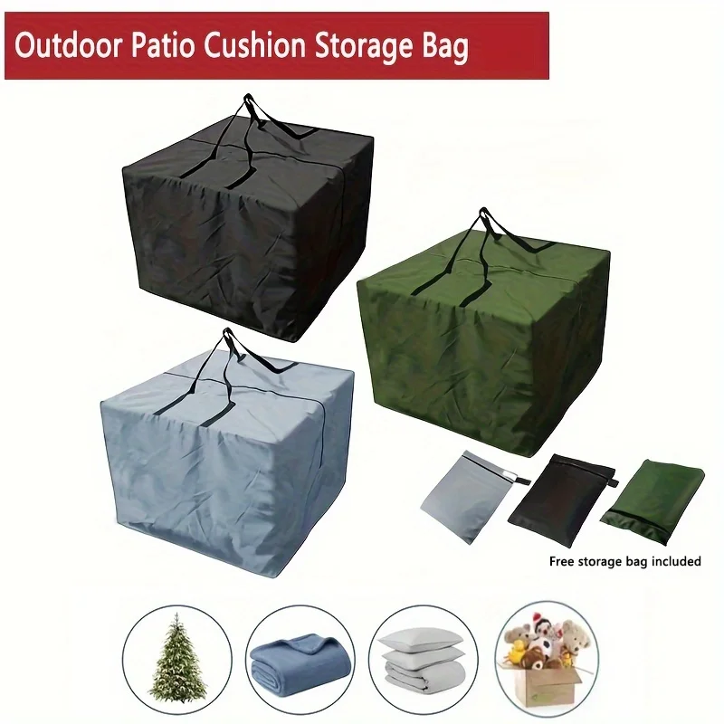 Bolsa de Almacenamiento para Cojines de Patio Exterior, 32 x 32 x 24 Pulgadas, Bolsa Cuadrada para Guardar Cojines de Muebles con Cremallera y Asas