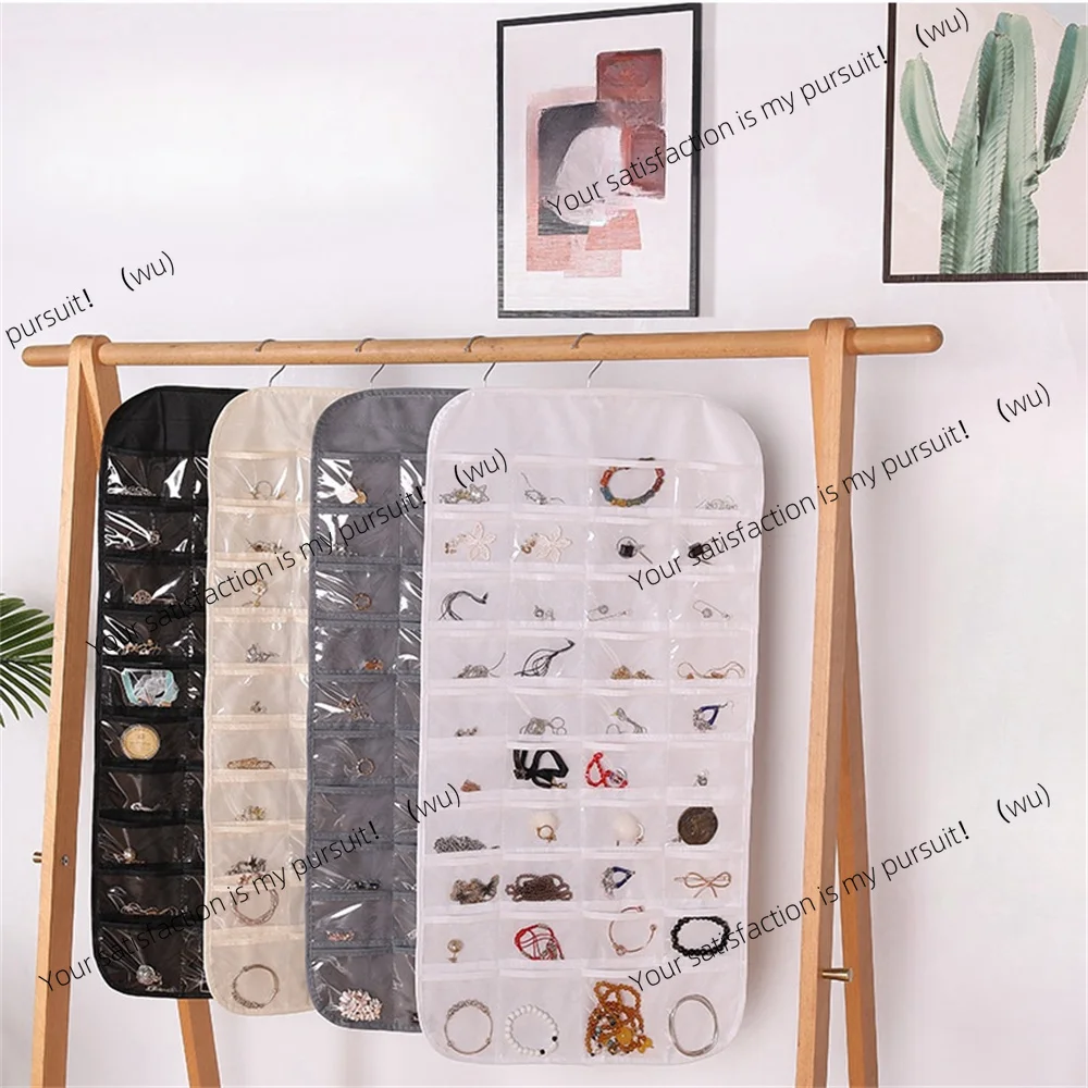 1pc 80 Pockets Hanging Women Jewelry Organizer, Earrings Necklace Bracelet Ring Accessories Display Holder