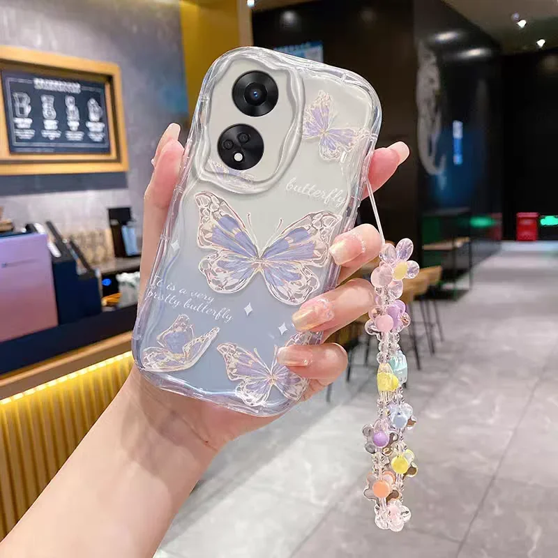 Etui na iPhone'a 11 15 14 16 Pro Max 12 13 Mini 6 7 8 Plus Pokrowiec na nadgarstek Łańcuch Motyl Kwiat