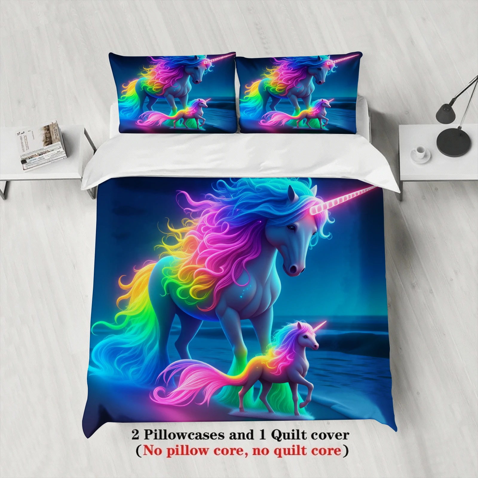 3pcs Unicorn Bedding Sets 3D Printed Rainbow Horse Duvet Cover Sets With Pillowcases No Filling Single Twin Queen King Size