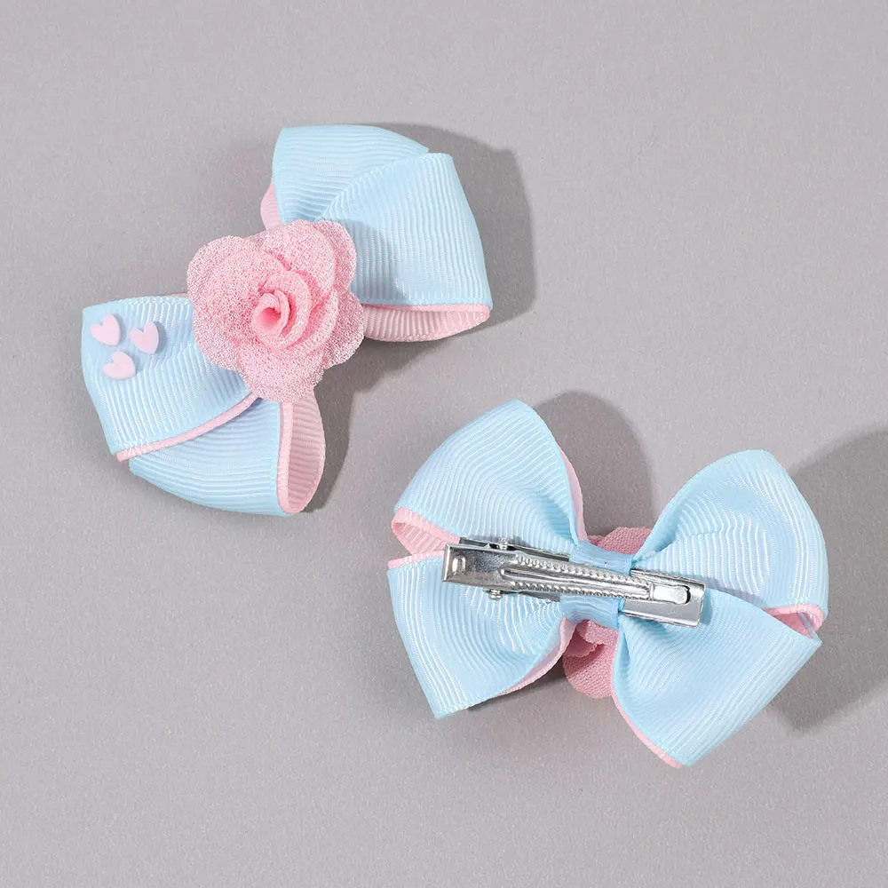 2Pcs Solid Ribbon Bow Hairpin Sweet Lace Flower Hair Clips For Girl Princess Barrettes Headwear Kids Headwear Accessories