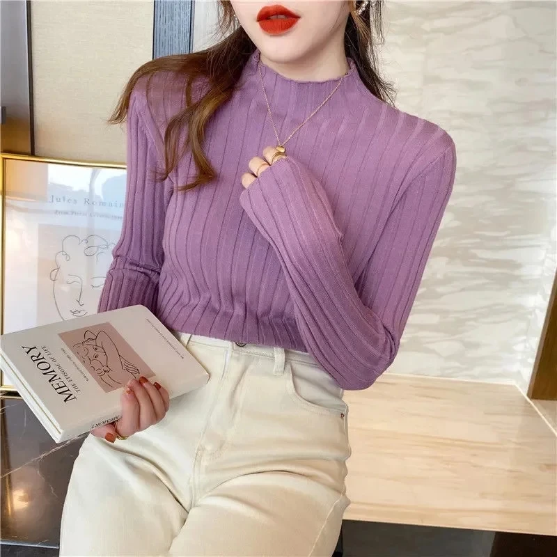 2023 New Fashion Turtleneck Sweater Women Spring Autumn Solid Knitted Pullover Slim Soft Jumper Sweater Female Bottoming Tops