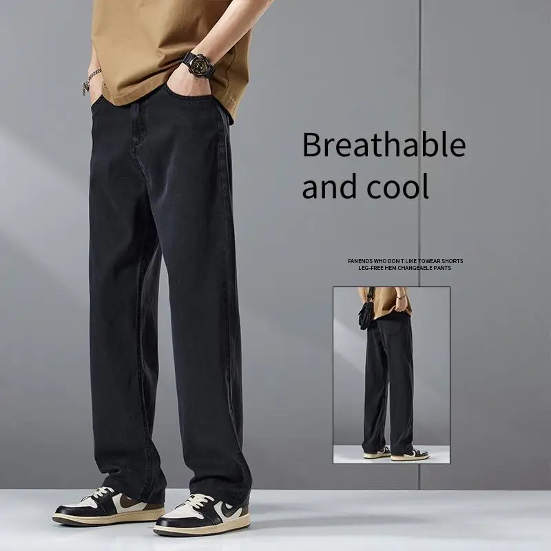 

Новинка в брюках Мужские брюки Мужская одежда Y2k Джинсы Тонкие свободные прямые брюки Универсальные светло-голубые повседневные спортивные товары для секса Мужские