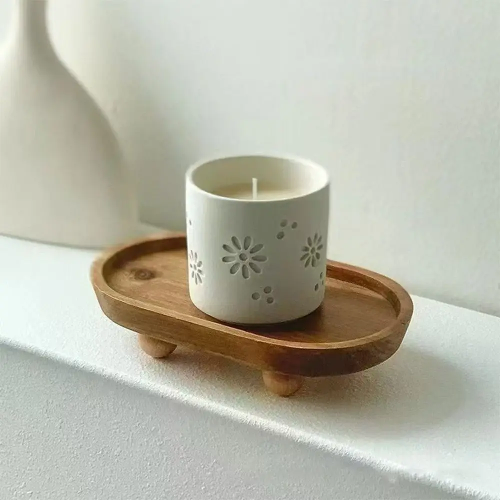 

Brown Jewellery Display Trays Wood Round Oval Wood Pedestal Stand Perfume Organizier Desktop Ornament Candle Storage Rack