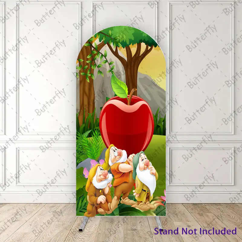 

Snow White Seven Dwarfs Fairy Forest Red Apple Princess Disney Arch Backdrop Cover Girls Birthday Party Background Decoration