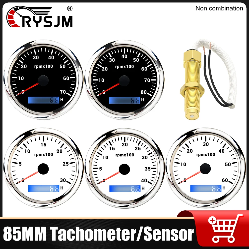 

85mm 7 Colors Backlight Tachometer 12V24V Universal Tacho Gauge RPM Car Accessories For Marine Boat Vehicle Sensor (Optional)