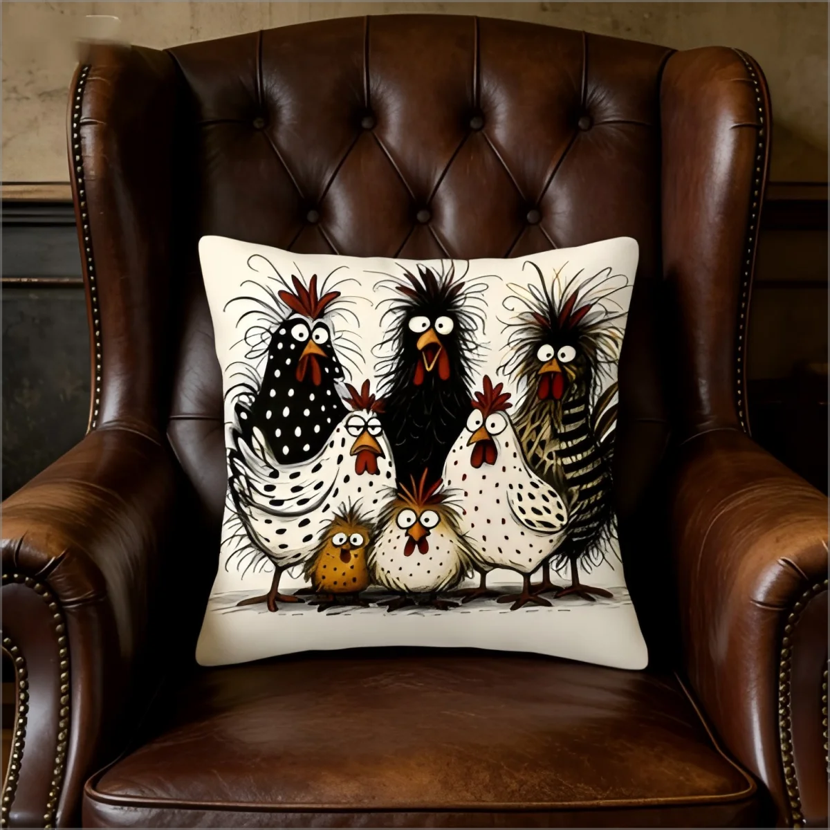 Funny Cartoon Chicken Pillow Cover Cute Whimsical Rooster Family Print Farm Animal Cushion Case for Sofa Bed Couch Home Decor