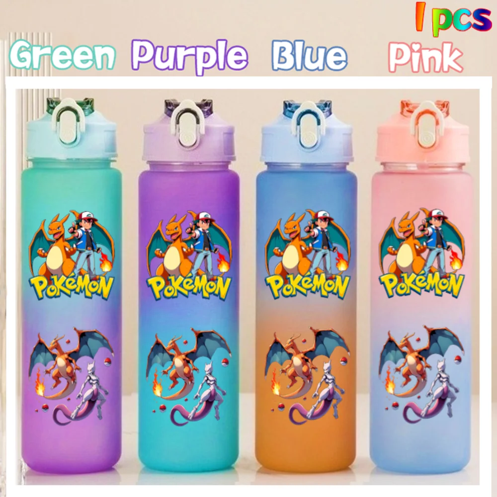 750ml for Poke mon Water Bottle Gradient Color Plastic Straw Cup Anime Peripheral Gourde Drinking Water Cup School Supplies Gift view 5