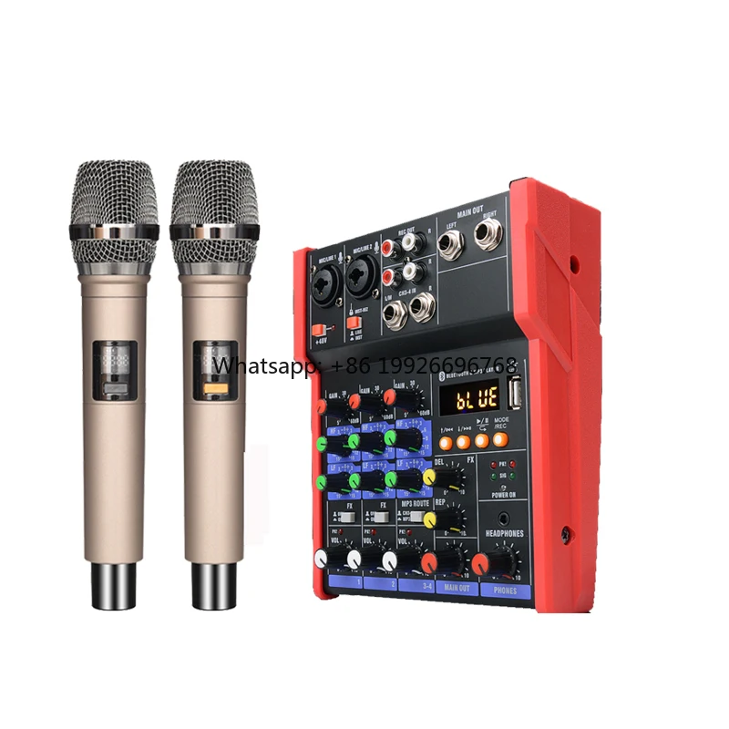 

Mixing Console With Built UHF Wireless Microfono 2 in One Kit Small 4 Channel Karaoke Audio Mixer Microphone for Home
