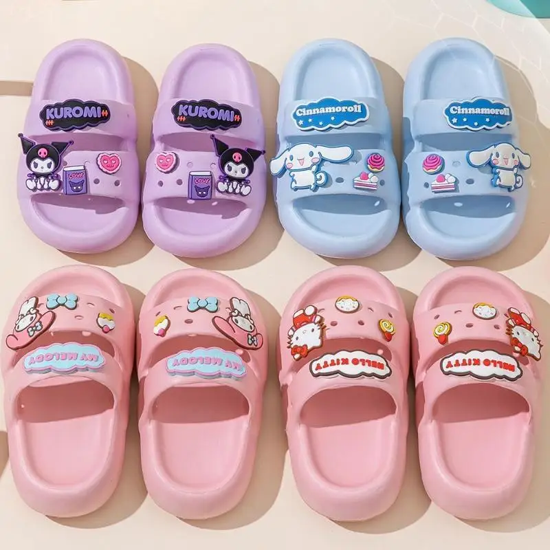 

ГОРЯЧИЕ детские тапочки Sanrio Kawaii с героями мультфильмов, новый стиль, противоскользящие сандалии на мягкой подошве с защитой от комаров, износостойкие сандалии, удобные