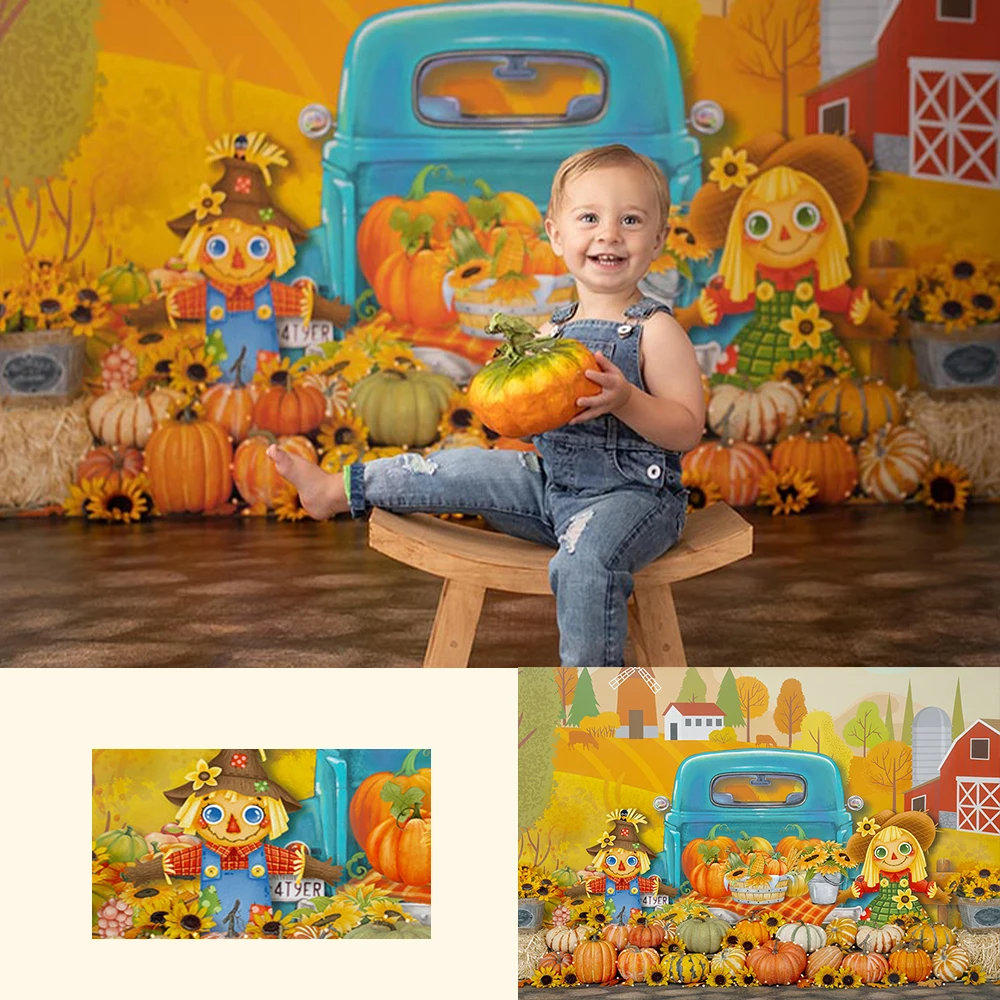 

Fall Farm Backdrops Kids Baby Photography Props Adult Child Photocall Autumn Truck Scarecrow Decors Background