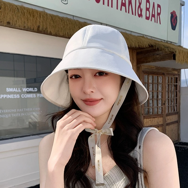 Sommerlicher Sonnenschutzhut, leicht, dünn, atmungsaktiv, mit Pferdeschwanzöffnung, Fischerhut für Damen, koreanische Mode, breite Krempe, Visor, Bucket Cap