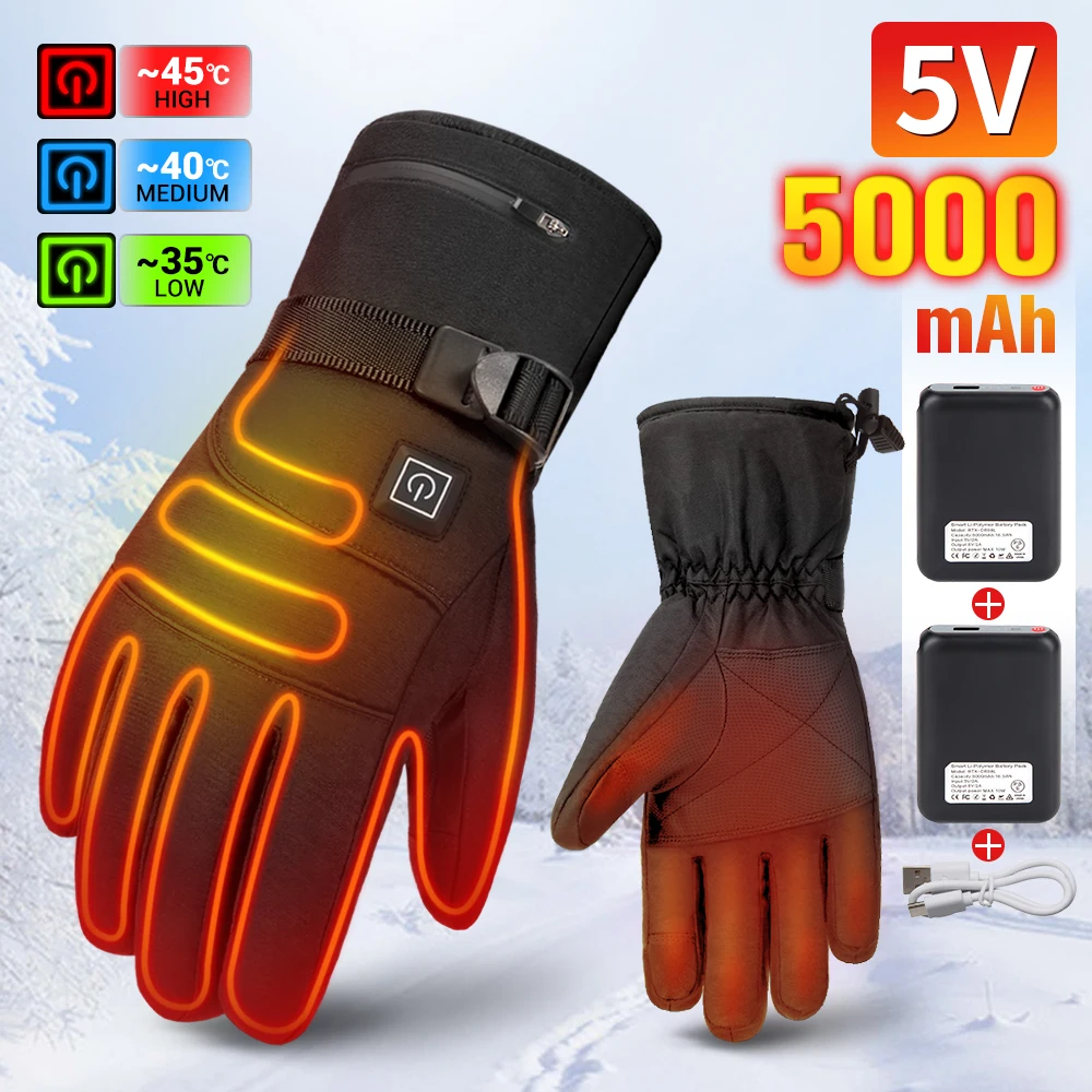 

Heated Gloves Winter 5V Rechargeable Battery Powered Electric Heating Hand Warmer Skiing Glove For Fishing Skiing Cycling