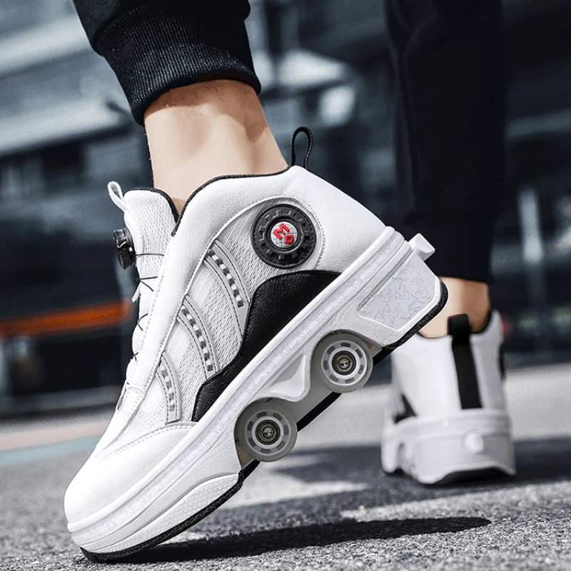 Patines de ruedas unisex de 4 ruedas, zapatillas altas retráctiles automáticas para mujer con ruedas, zapatos deportivos de patinaje de doble propósito para niñas