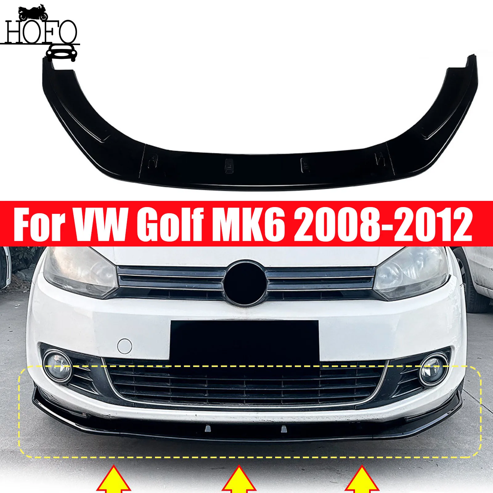 

Car Front Lower Bumper Blade Lip Splitter For VW Golf MK6 2008-2012 2009 2010 2011 Spoiler Diffuser Guard Body Kit