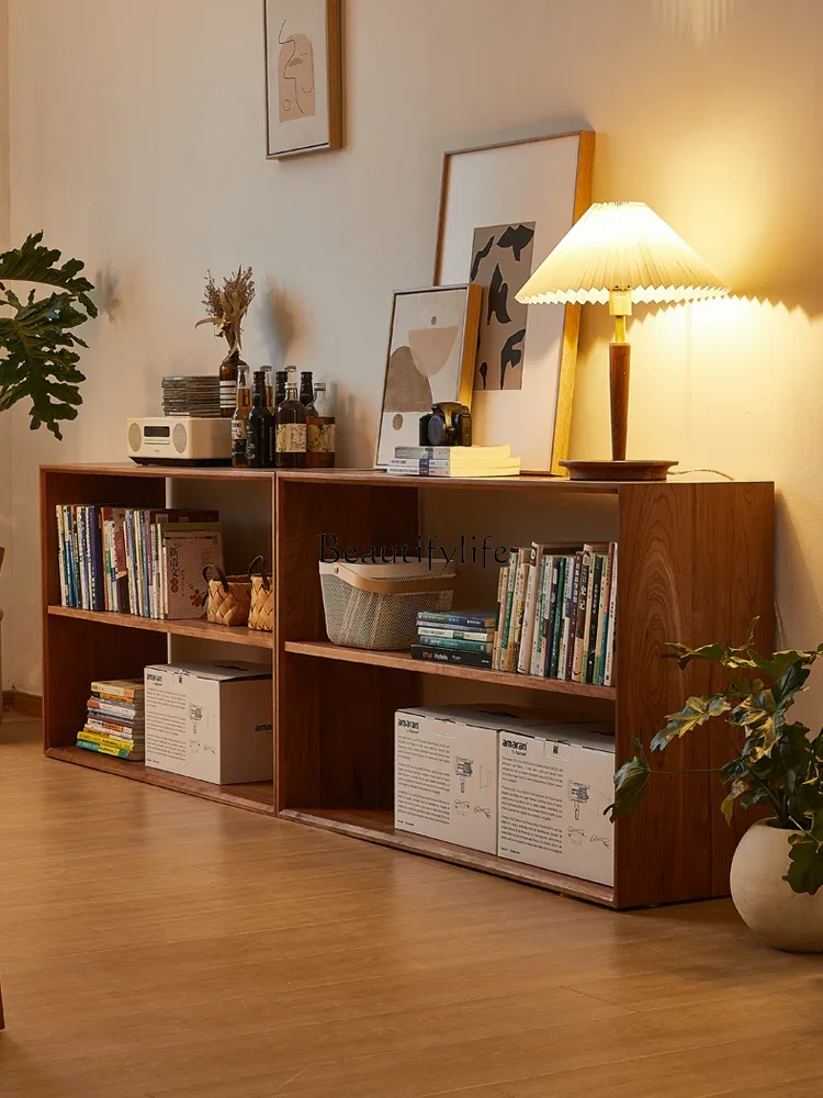 Solid wood bookcase Japanese free combination log doorless storage cabinet cherry wood