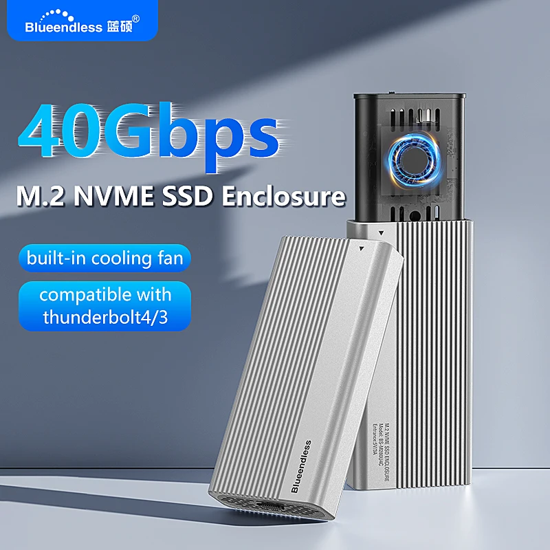 Blueendless USB4 40Gbps M.2 NVMe SSD Enclosure with Cooling Fan PCIe 4.0 Solid State Drive Case Compatible with Thunderbolt 4/3