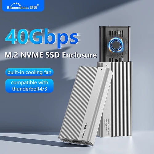 Blueendless USB4 40Gbps M.2 NVMe SSD Caja con ventilador de refrigeración PCIe 4.0 Caja de unidad de estado sólido Compatible con Thunderbolt 4/3