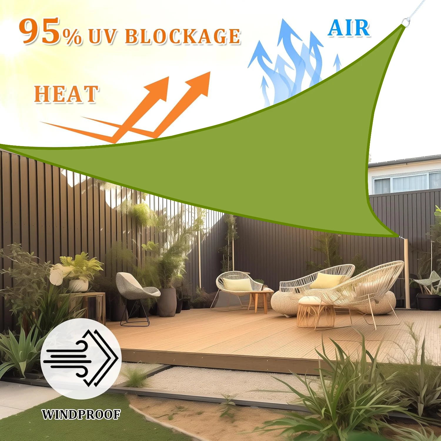Portable Triangle Sun Shade Sail, Easy-Install Shade Canopy for Pool Deck Party Playground Green/Grey Orange