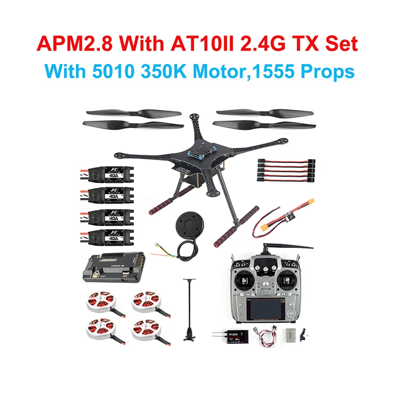 

DIY FPV Drone Quadcopter 4-Axis Aircraft S600 Frame APM2.8 Flight Control 350KV Motor 7M GPS AT10 2.4G 10CH Transmitter R12DS RX