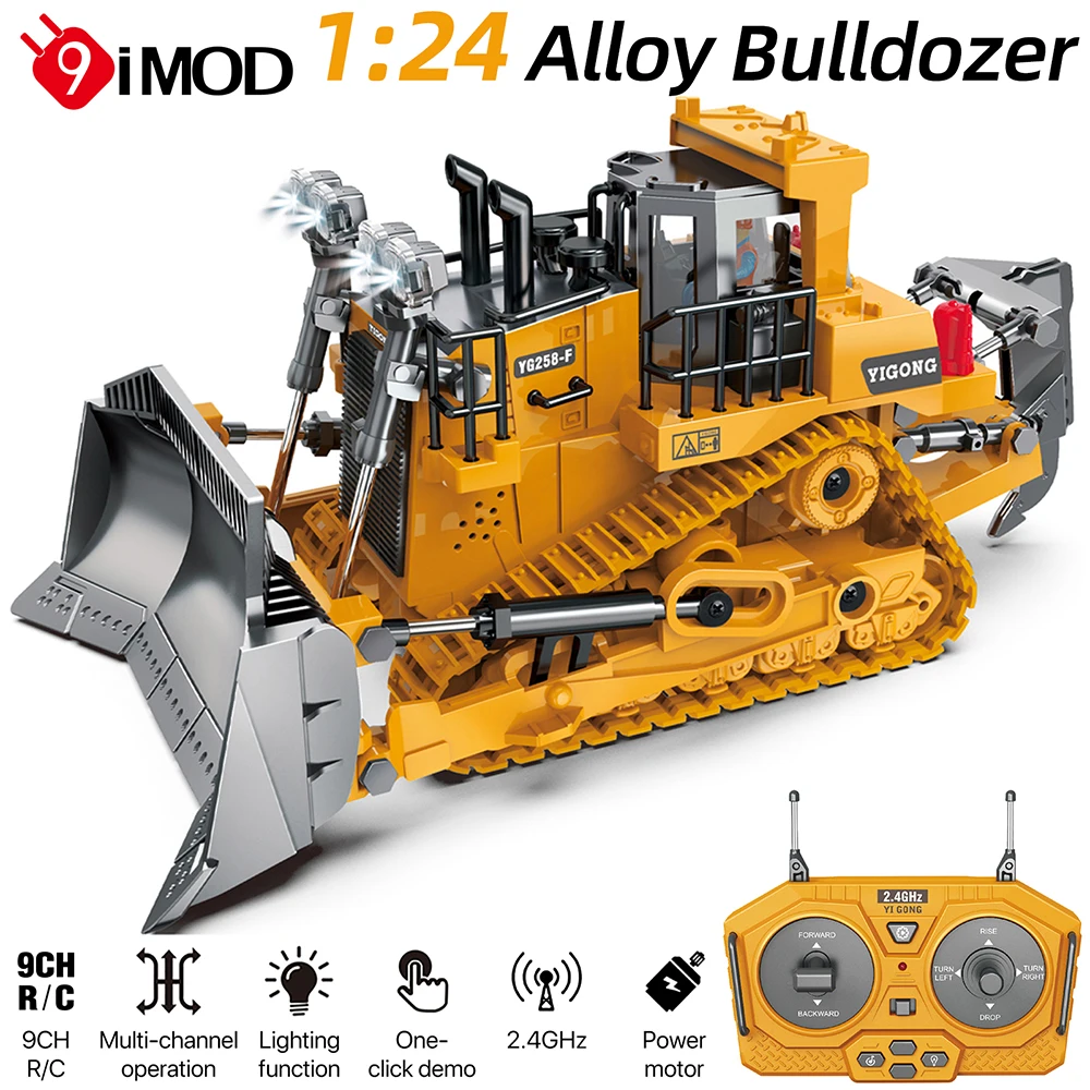 

9IMOD 1/24 RC Car Alloy Bulldozer 9CH Construction Vehicle Engineering Vehicle Remote Control Car Toys for Boys Children's Gifts