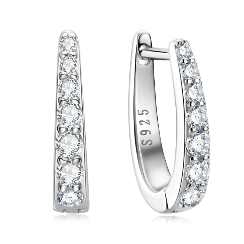 RAPRGOLD Certified Round Moissanite Hoop Earrings for Women S925 Sterling Silver U-shaped Earring Girl\'s Jewelry Gifts oorbellen