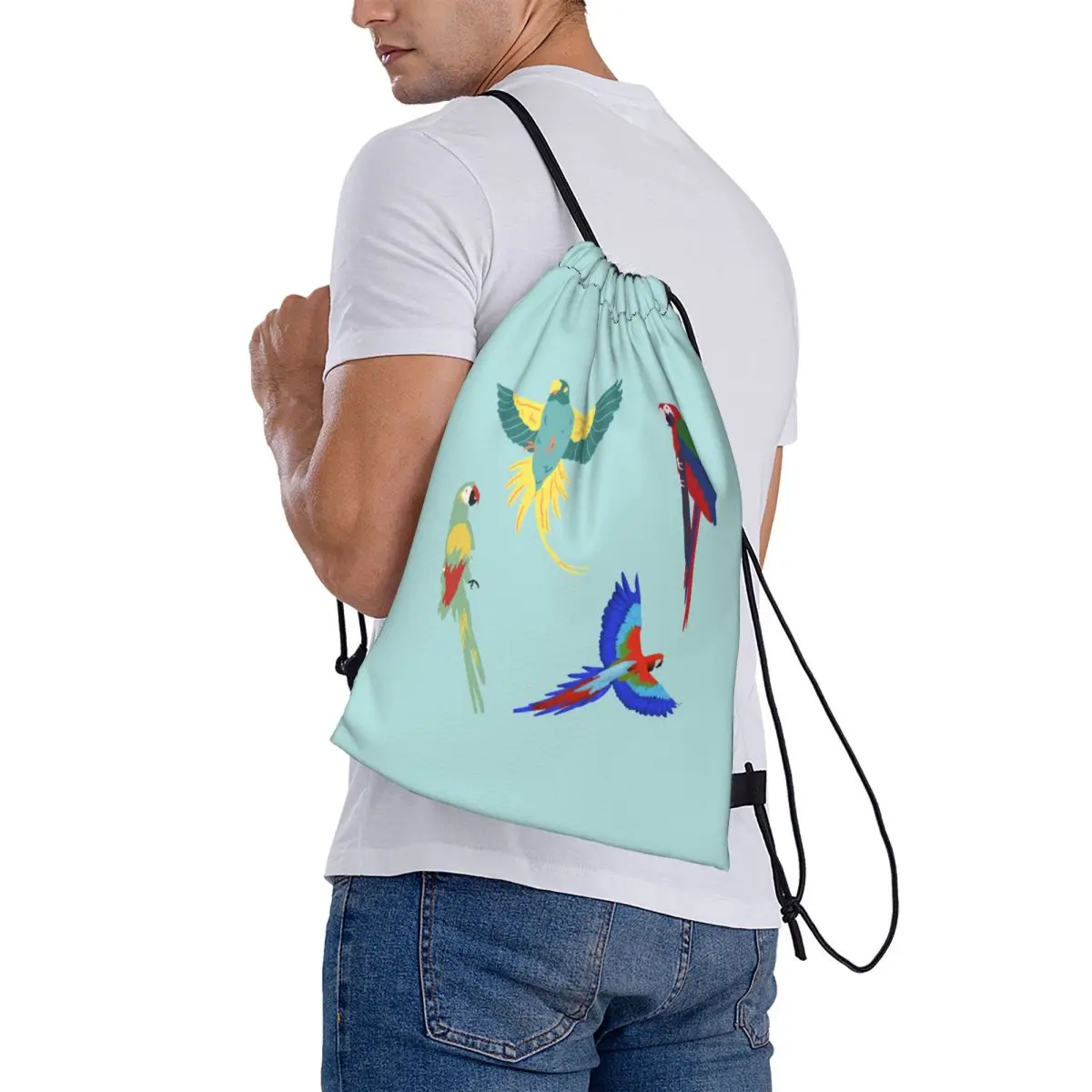 Tropical Parrots Backpacks Fashion Drawstring Bags Shoes Bag Book Bags for Travel Students