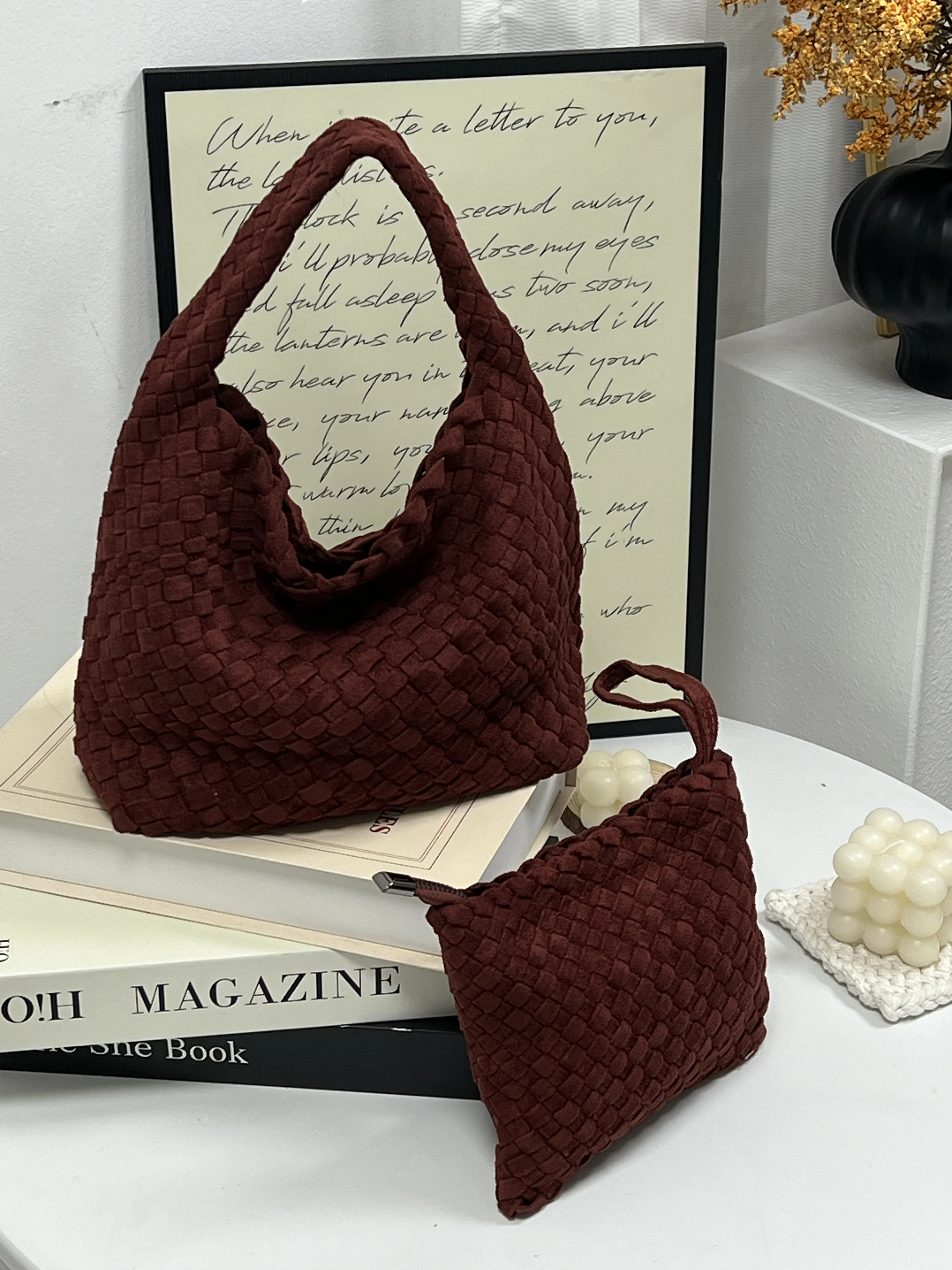 

Сумка из фланелевой ткани большой емкости, модная сумка на одно плечо, стильная портативная сумка для повседневного использования