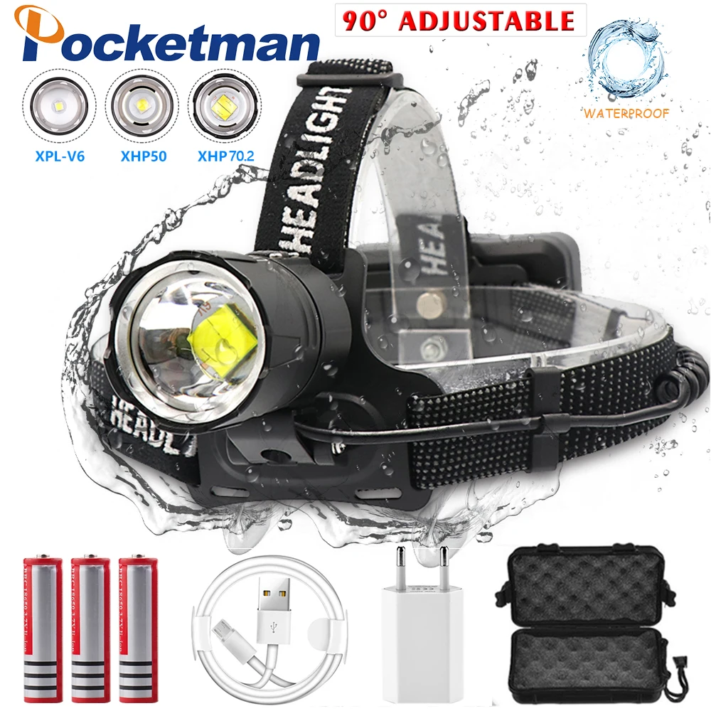 

XHP70.2 led Headlamp Fishing Camping headlight High Power lantern Head Lamp Zoomable USB Torches Flashlight Use 18650