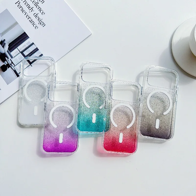

Gradient-style luxury sparkle magnetic shock-absorbing protective case for iPhone 17Air 12 13 14 15 16 17 Pro Max 14 15 16Plus