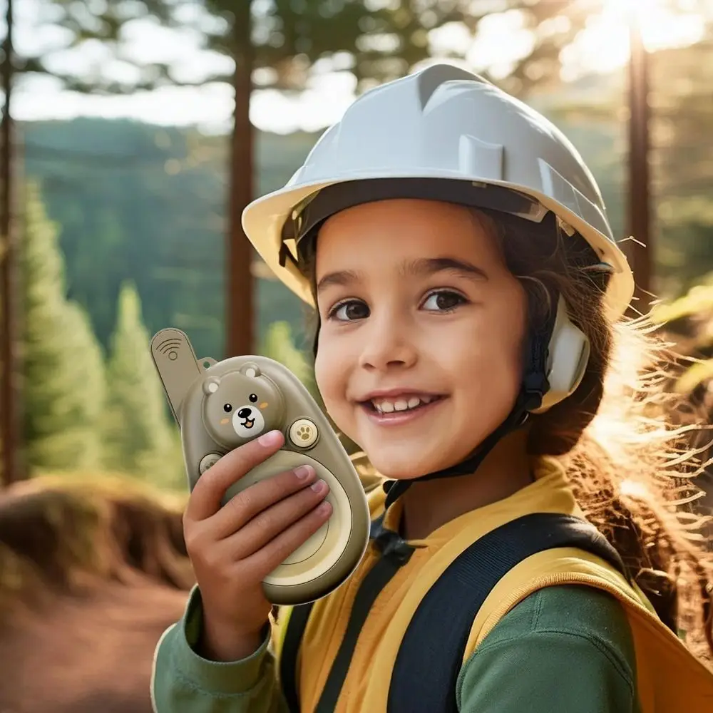 1 paire de talkie-walkie pour enfants, joli ours, lanière portable, appel en un clic, ours de dessin animé, longue portée
