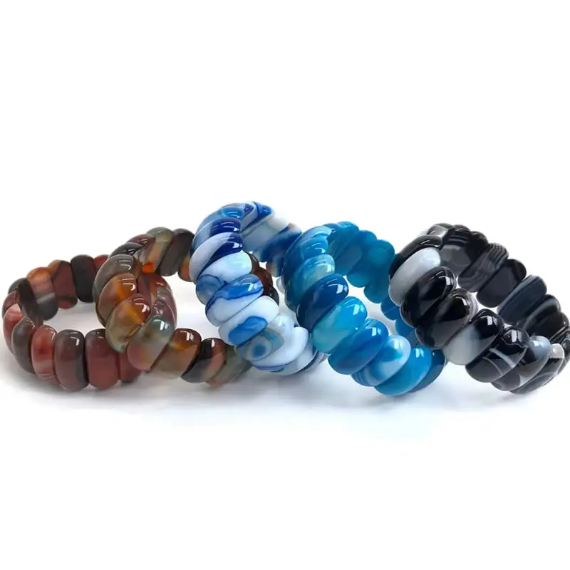 Colored Onyx 10x25mm Bracelet For Men Women Yoga Stripes Agates High Quality Jewelry Charm Elastic Bangle