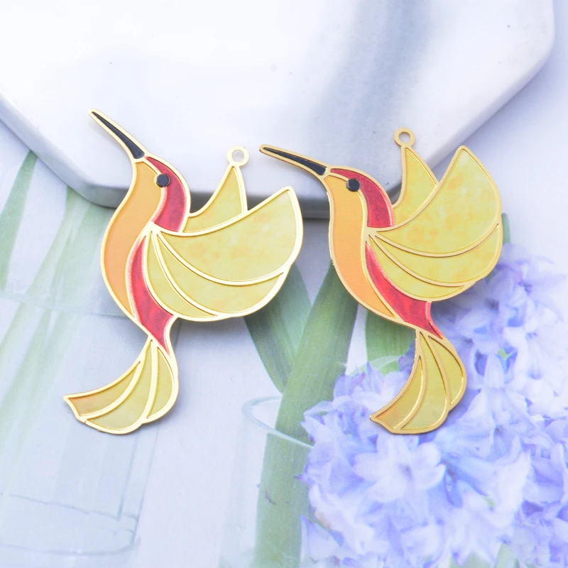 6 Stück AD3349 Neues Design Messing Vergoldete Bunte Kolibri-Anhänger Bemalte Niedliche Tieranhänger Schmuck Ohrring-Zubehör – Detail 5