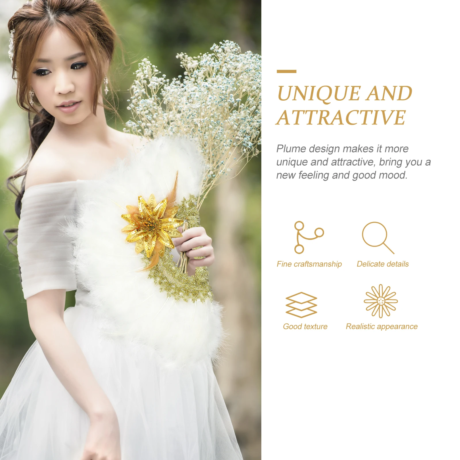 

Rave Hand White Bridal Plume Fan Wedding Party Stage Show Baffle Flapper Favors Bridesmaid Decorative Fan For Women